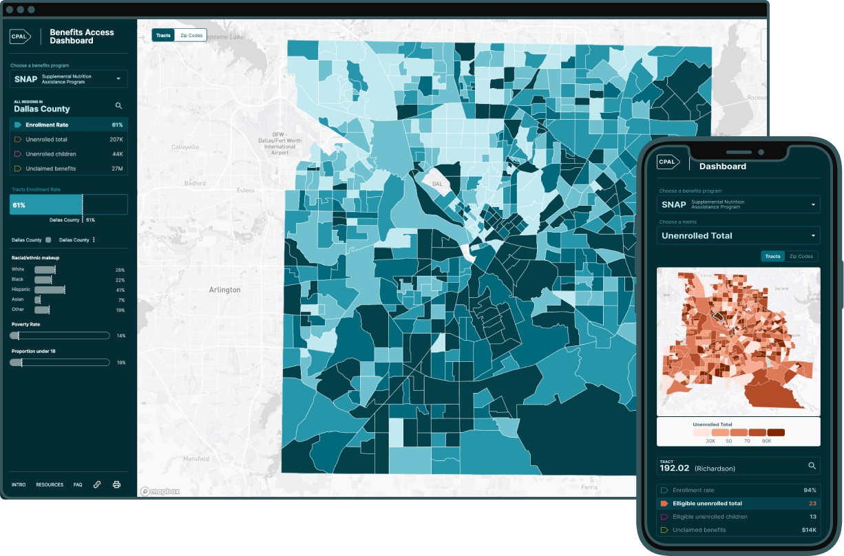 mockup of the mobile and desktop versions of the Benefits Gap Dashboard